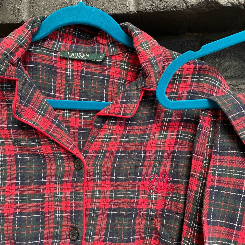 Vintage Ralph Lauren plaid flannel pajamas high waist slim cropped fit medium